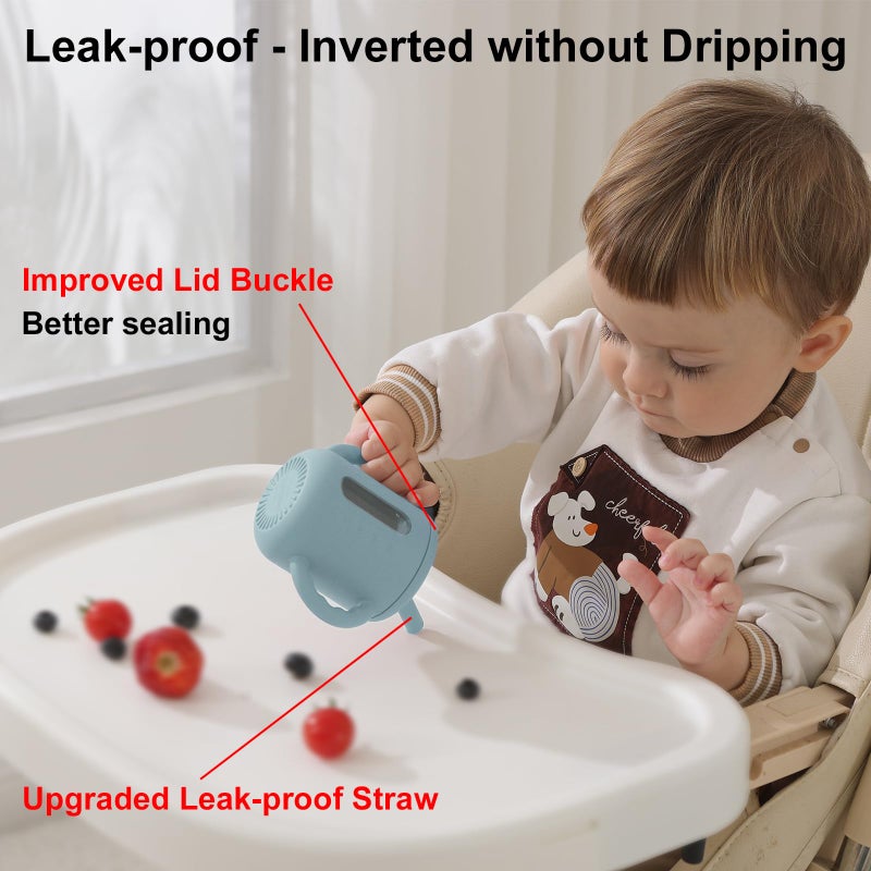 Seposeve 2 Pack Silicone Sippy Cups  Leak-Proof Baby Straw Cup for 6-12 Months  Spill Proof Toddler Cup with Straw 1-3 Years  with Capacity Marking  Non-slip Handle  Flow Control  6 oz  Green Blue - Image 4